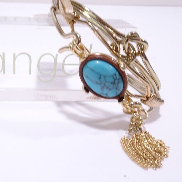 Revolve NWT Roxanne Assoulin Gold Bracelet Tassel and Turq Stone Bangle Set 3 - Picture 5 of 16